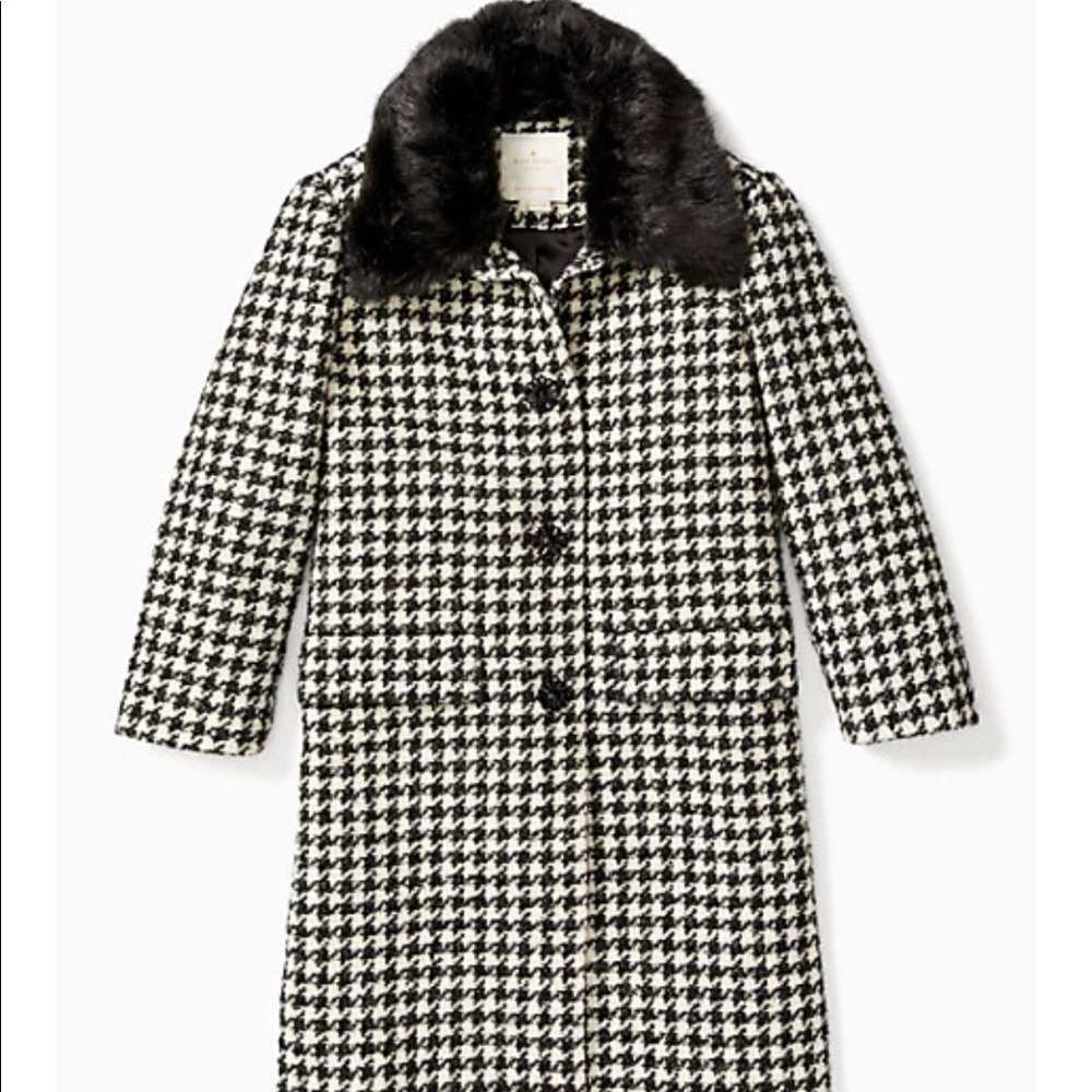 NWT Kate Spade faux fur houndstooth coat. Black/Cream Dashing beauty ❤️❤️❤️